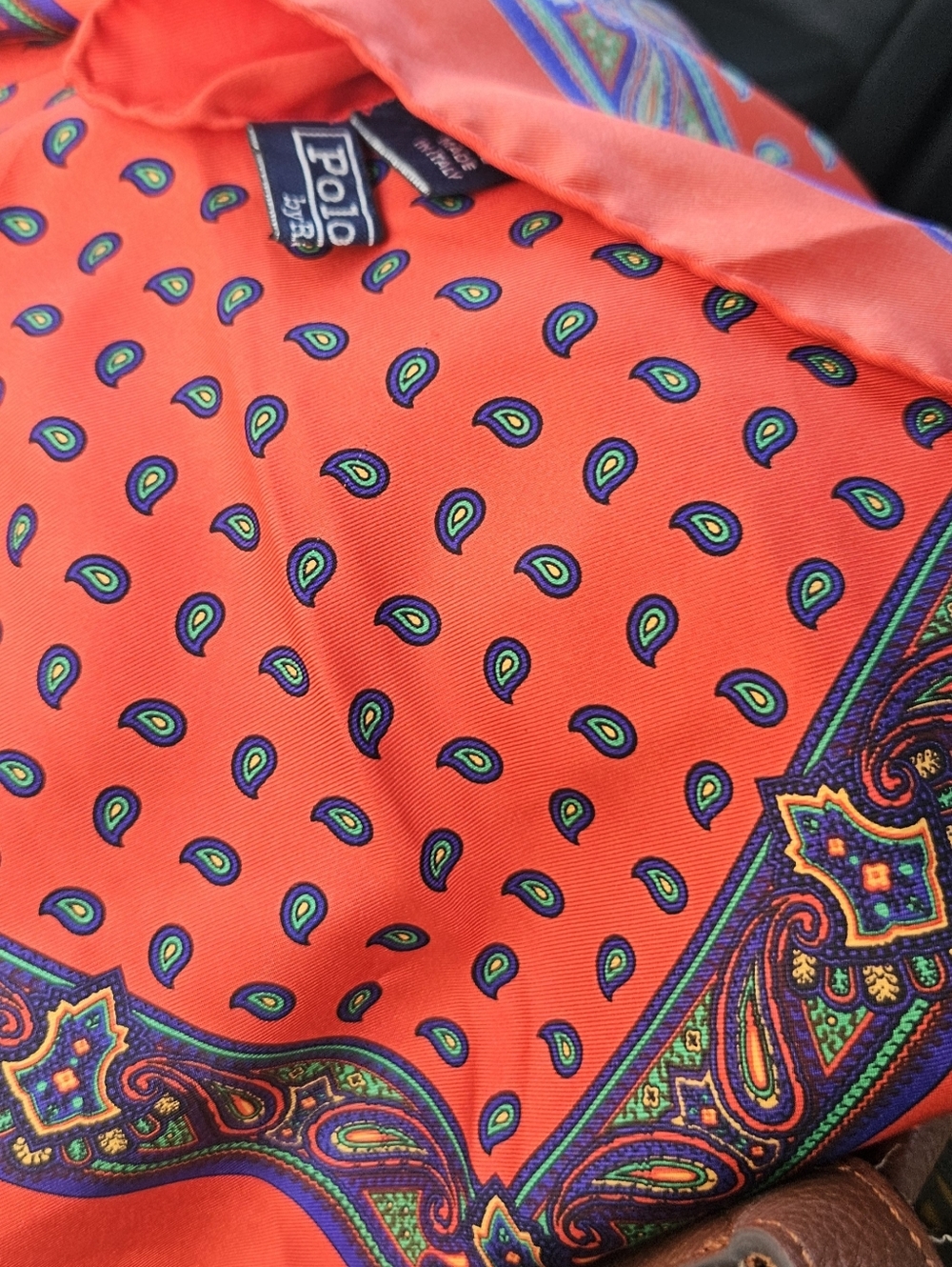 Polo Ralph Lauren Silk Scarf, Ralph Lauren Mens Pocket Scarf, Made In Italy - Picture 5 of 5